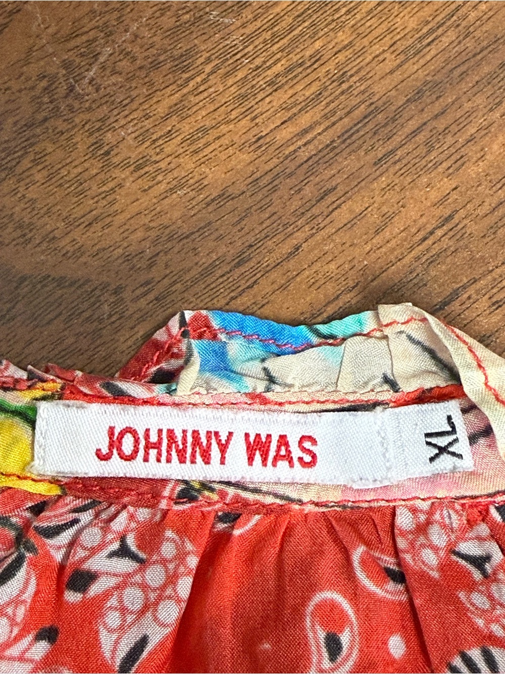 Johnny Was XL Coral Floral Boho Blouse Scallop Hem Cottagecore Resort Top Chic - Picture 8 of 10